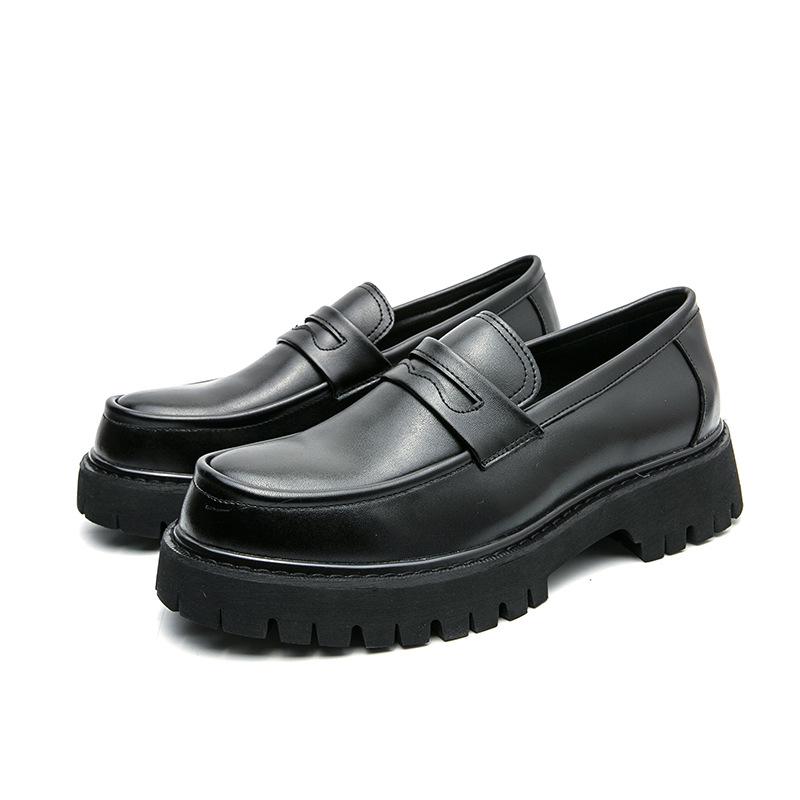 2025 Spring New Business Men's Shoes Fashion Open Smile Foot Leather Shoes Versatile Thick-soled Black Casual Shoes Men