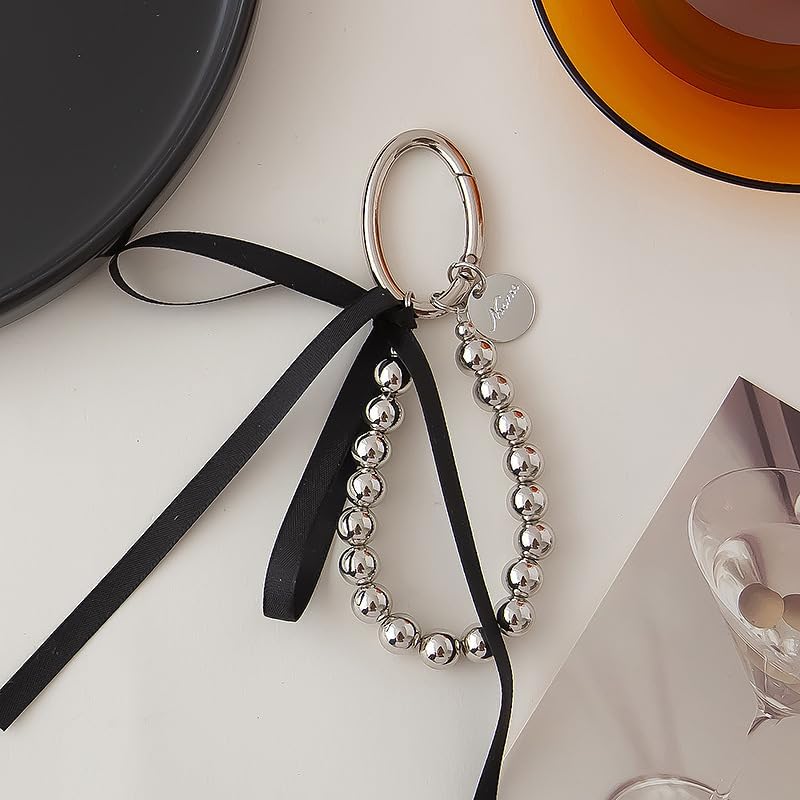 Beaded Phone Charm for Women, Butterfly Phone Strap Wrist Lanyard with Charms Chain for Airpods, Camera & Wallet-Black
