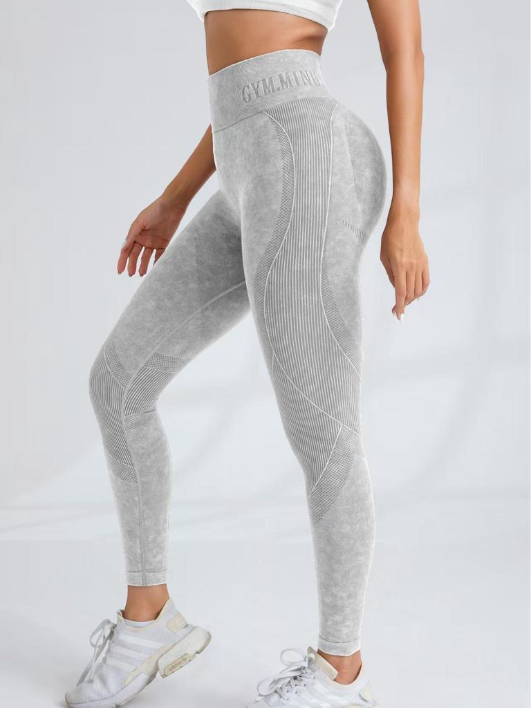 Seamless Women's Yoga Pants: Sand Washed, Quick Dry, Butt Lifting, Tight Fit, Letter Print, Sports Fitness Long Pants