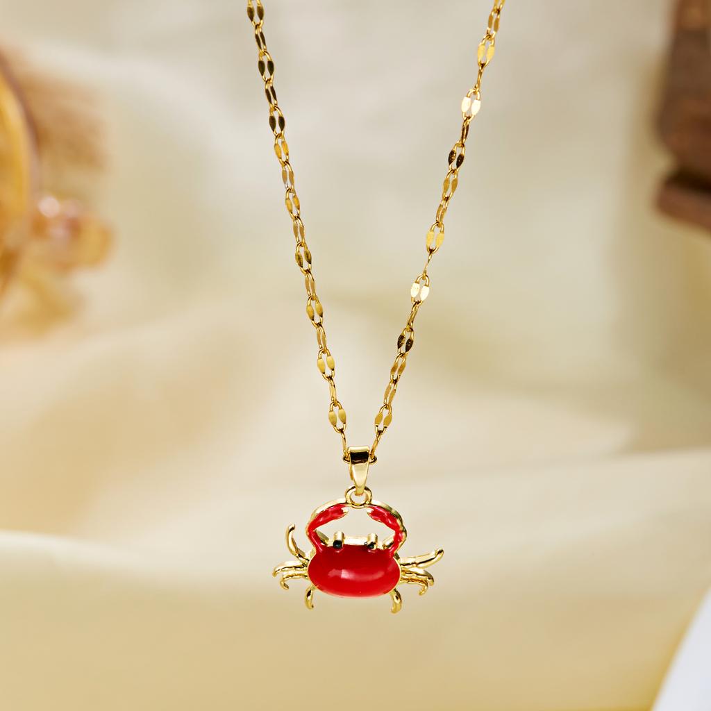 Stainless Steel Red Dripping Oil Crab Pendant Necklace For Women Vintage Punk Ocean Animal Lobster Shell Choker Party Jewelry