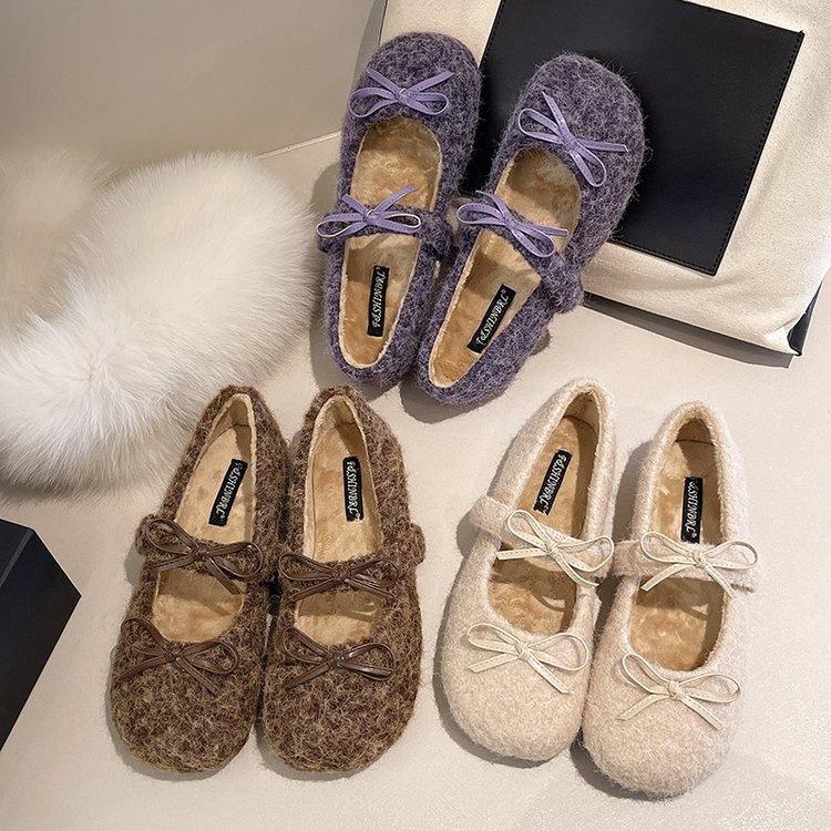 Fashion Women Flats Shoes Fashion Butterfly-knot Slip on Shoes Outdoor Warm Cartoon Winter Female Shoes 2025 New