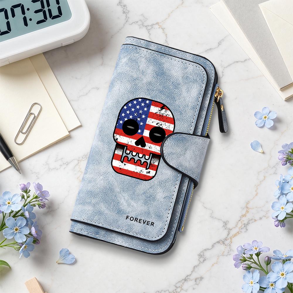 Skull Pattern Long Wallet Durable Fashion Casual Portable Daily Use Card Holder Purse