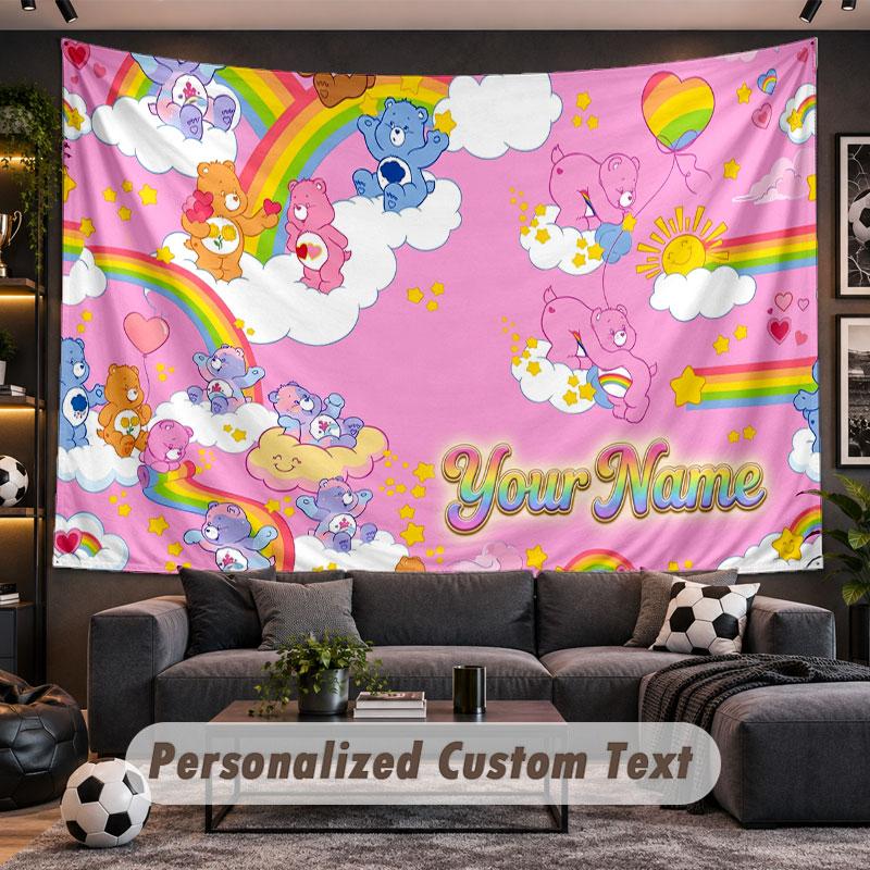 Wall Hanging Tapestry Custom NameCare Bears Pattern Personalized Printed Fabric Wall Decor