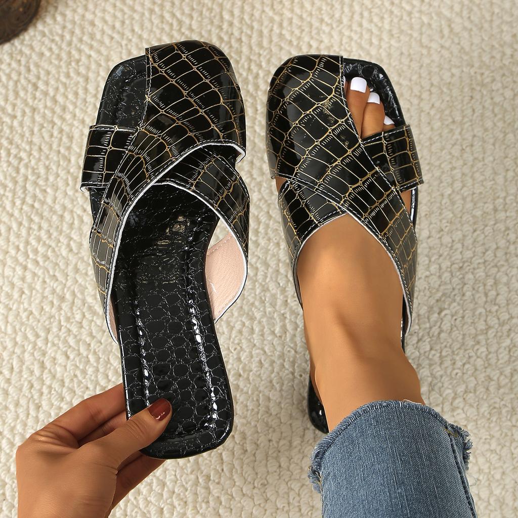 Fashion 2025 New Summer Women Square Toe Mules Slippers Fashion Casual Lightweight Open Toe Shallow Sandals Flats Slides Women Slippers