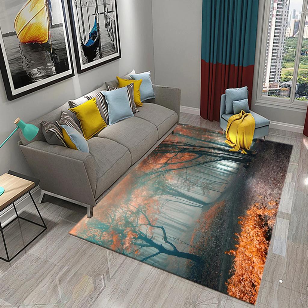 3D Foggy Forest Carpet White Smoke Fog Clouds Rugs Bathroom Kitchen Non-Slip Doormat Area Rug Living Room Bedroom Decor Rugs