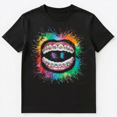 Colorful Paint Splash Teeth Braces Art Graphic Unisex T-Shirt
