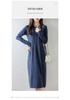 Women's Long Loose Pure Wool Knit Dress - Single-Breasted Round Neck for Autumn and Winter.