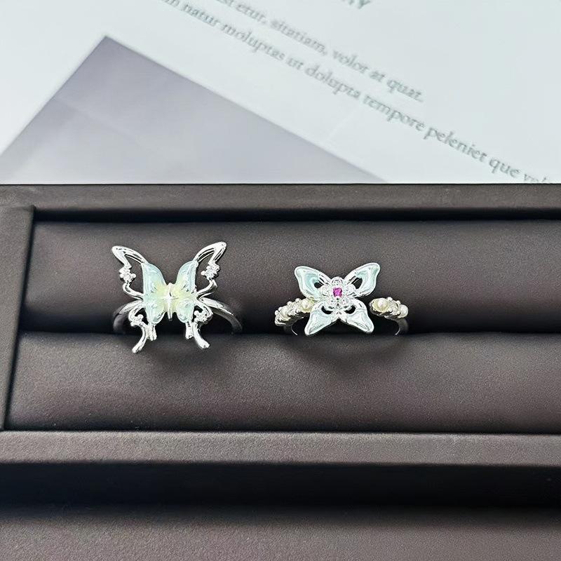 Korean Temperament Fashion Gentle Small Fresh Gradual Change Enamel Butterfly Open Ring Light Luxury Personality Sweet Ring Woman