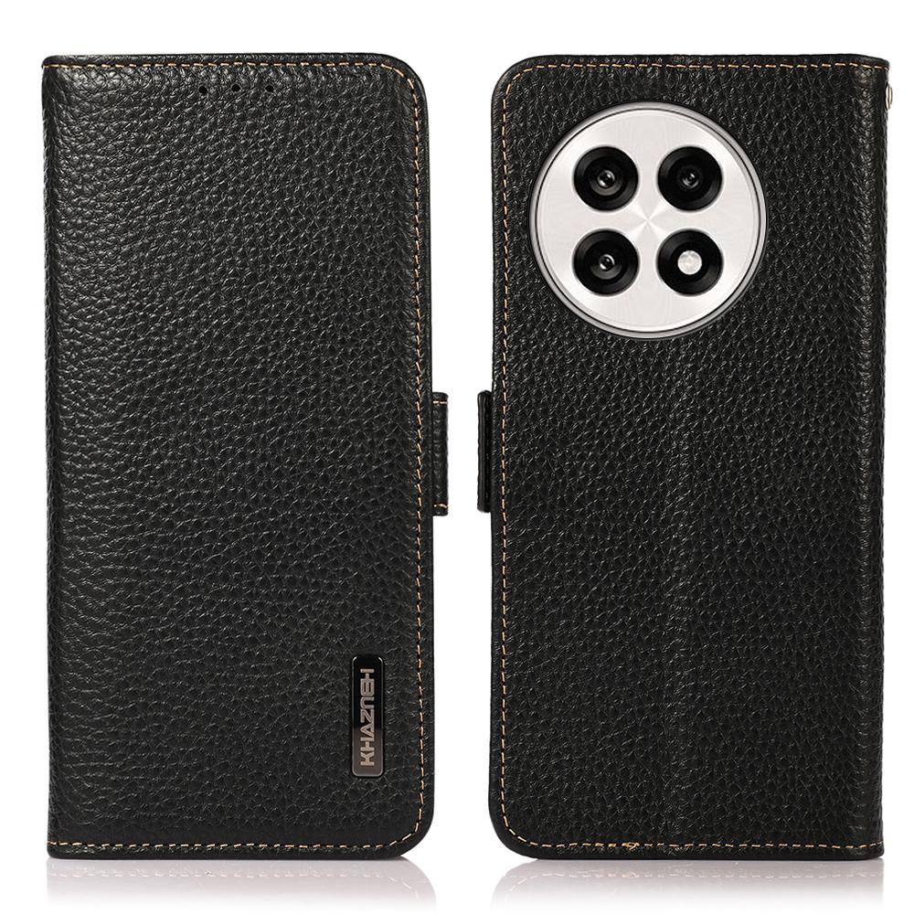 

KHAZNEH Phone Case for OnePlus 13R 5G/Ace 5 5G/Ace 5 Pro 5G Genuine Cow Leather Cover RFID Blocking Black