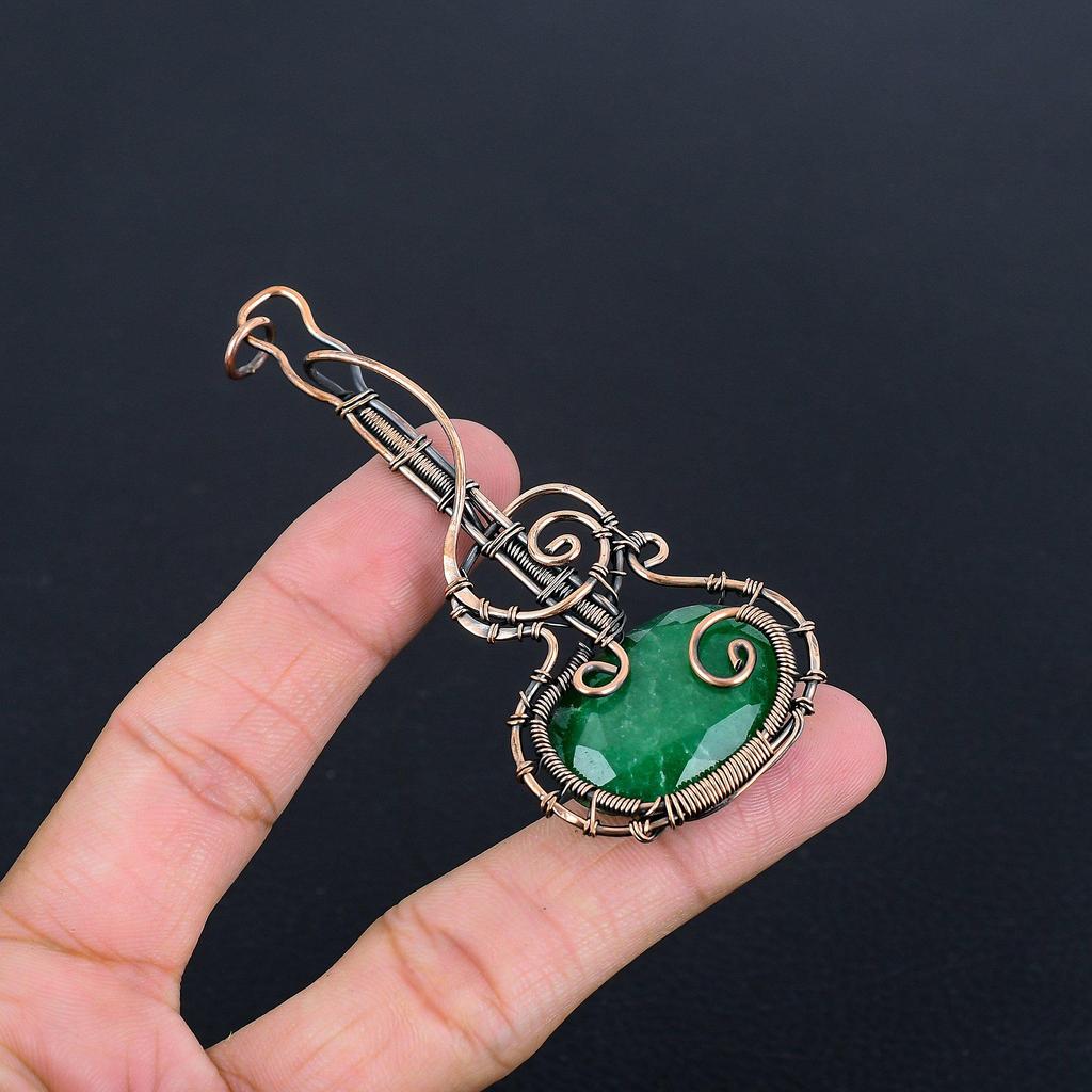 Emerald Pendant, 999 Copper Wire Wrapped Pendant Gemstone Jewelry, Handmade Pendant Amazing Jewelry, Gift For Her