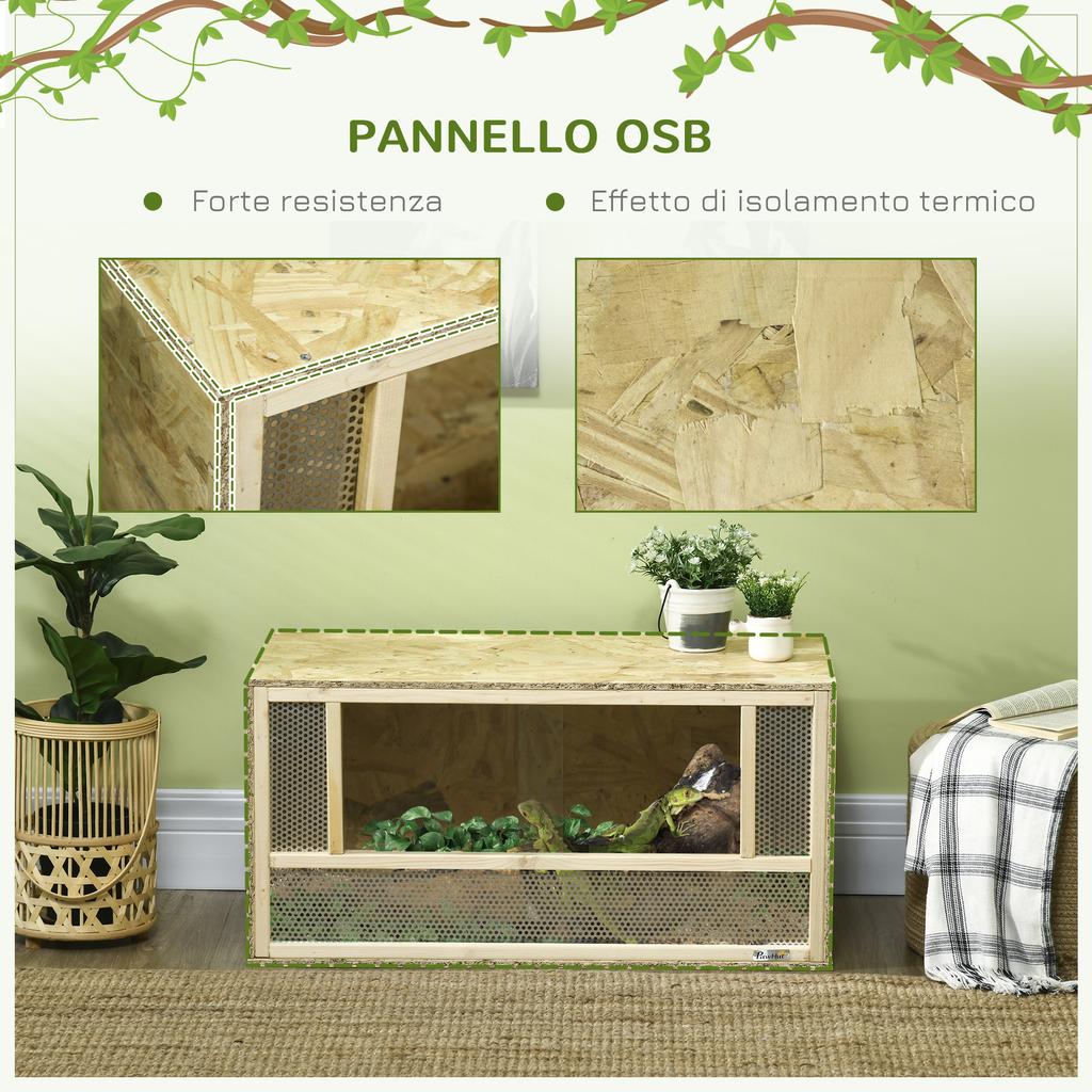 Wooden Reptile Terrarium with Sliding Glass Doors and Mesh Panels, 40x80x40 cm