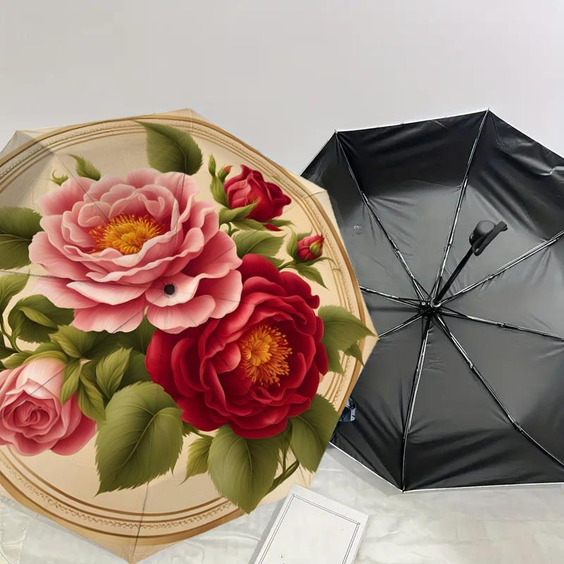 1pc Vintage Floral Bouquet Umbrella with Plastic Handle,Suitable for All Seasons Home Travel Outdoor UmbrellaDD1252