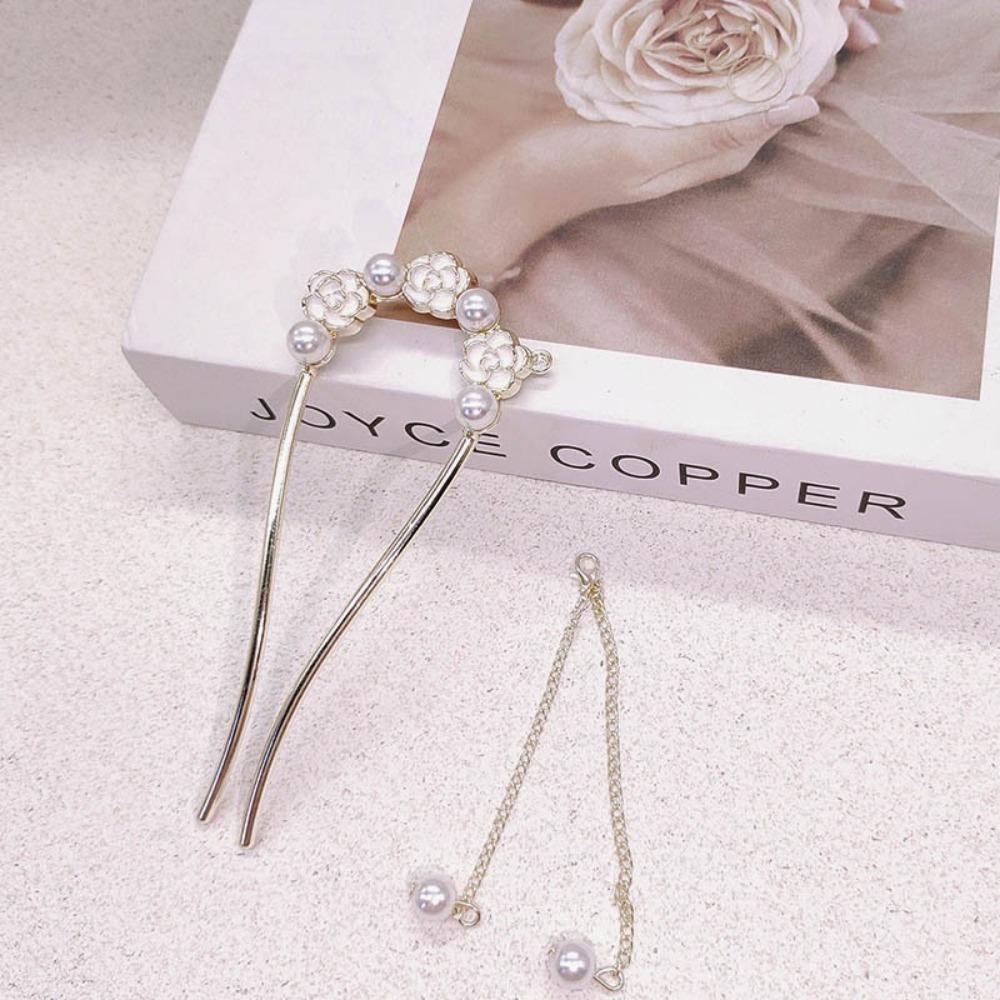 1pc Fashionable U-shaped Hairpin Retro Camellia Step-Swing Hairpin High-End Chinese Headpiece for Back Coils Advanced Hairpin