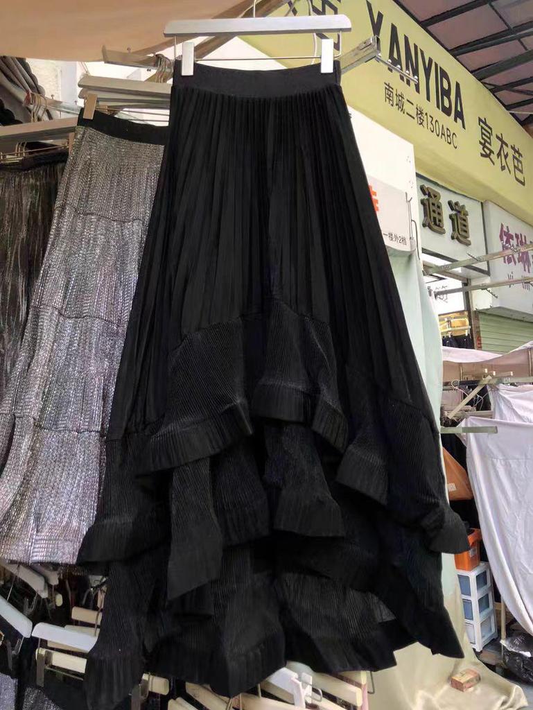 Women's French Retro A-Line Pleated Skirt - Loose Hem Street Style.