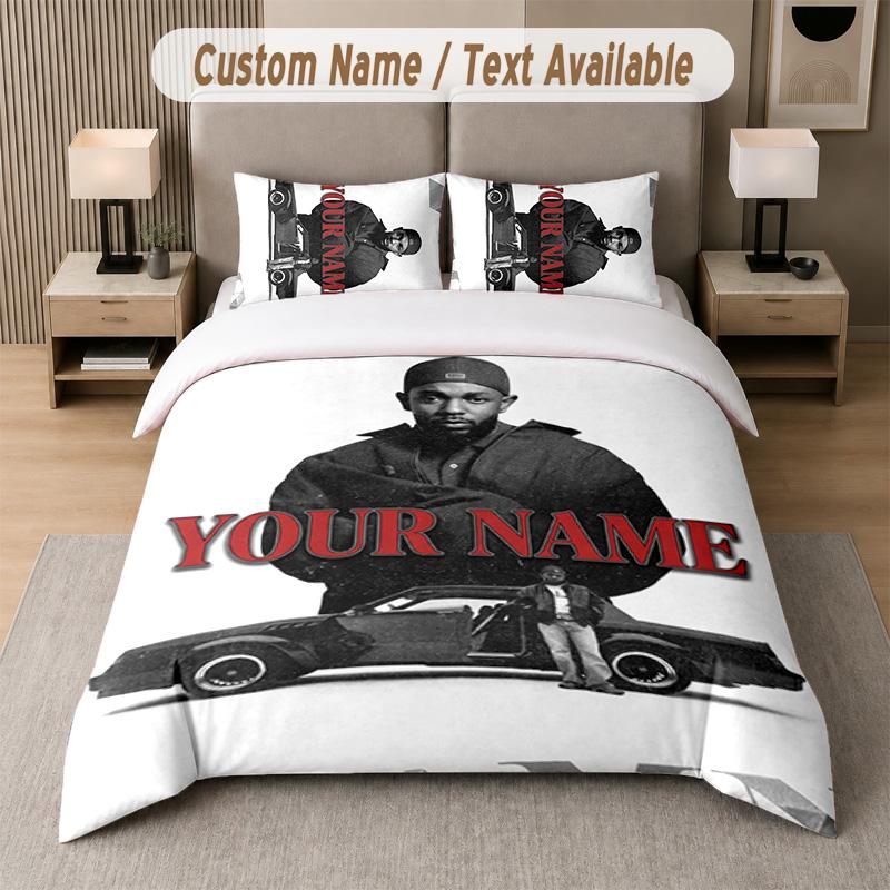 Kendrick Lamar 3 Parça Nevresim Takımı, Kişiselleştirilebilir Özel İsim Yazısı, Yatak Odası İçin 1 Nevresim Kılıfı ve 2 Yastık Kılıfı