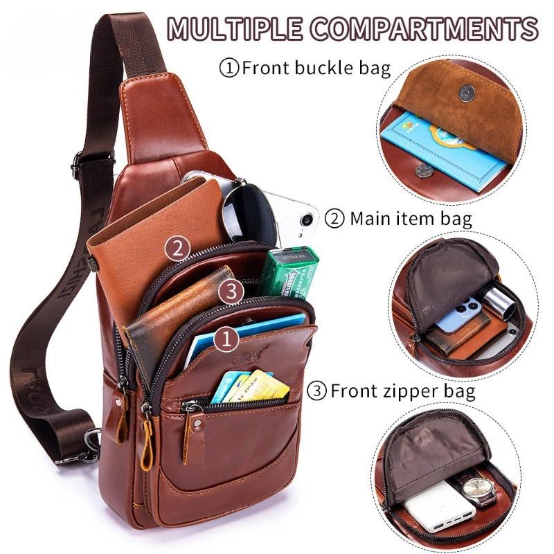 New Leather Men's Bag High-quality Chest Bag Shoulder Crossbody Bag with USB Cable, Essential for Travel and Work, Handbag iPad