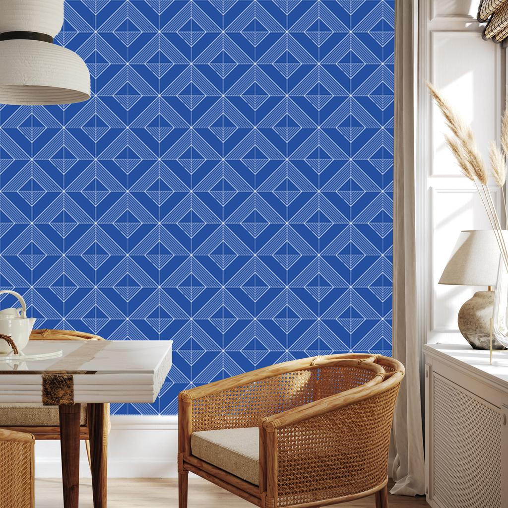 Wallpaper Geometric Rhombuses Blue, Mountain Blue 50x1000