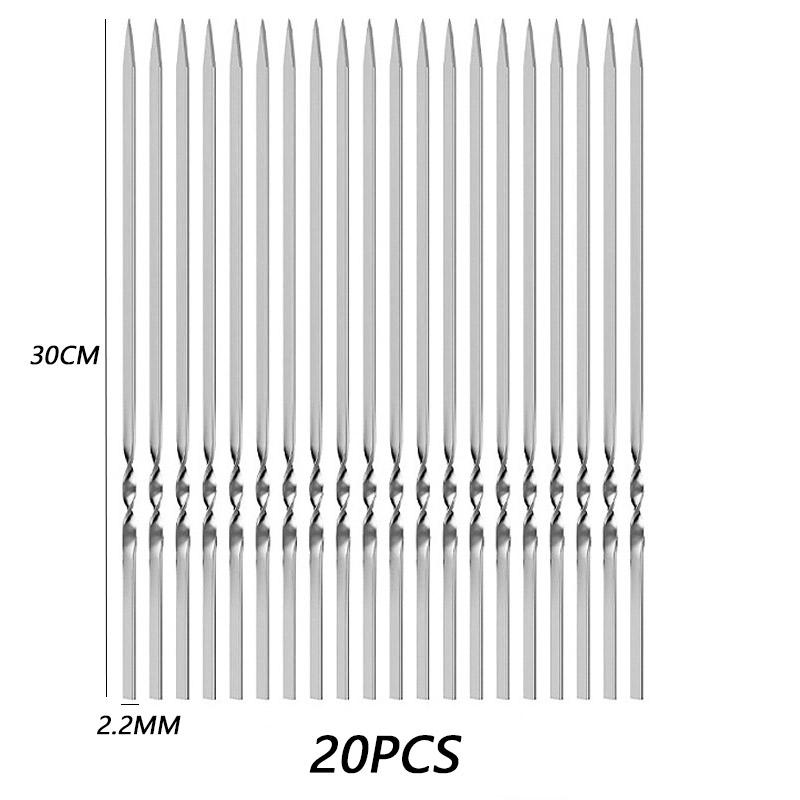 10/20Pcs Stainless Steel Barbecue Skewer Reusable BBQ Skewers Kebab Iron Stick For Outdoor Camping Picnic Tools Cooking Tools