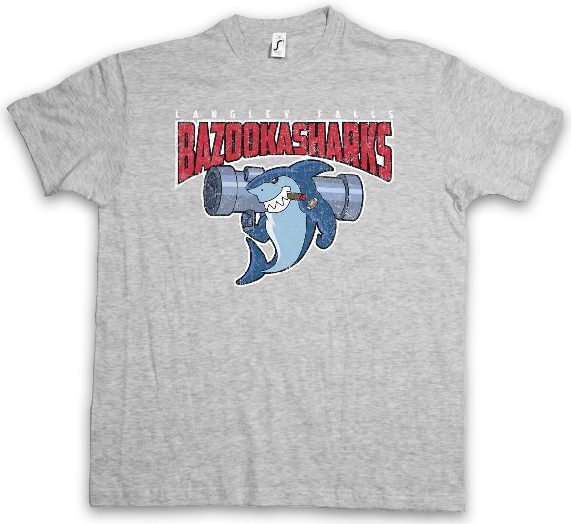 B Sharks T-Shirt American Langley Falls Team Bazooka Logo Sign Symbol Dad XL