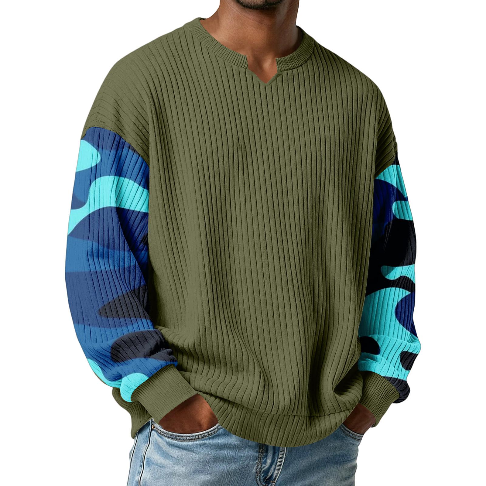 

Мужская стильная камуфляжная футболка с V-образным вырезом, рифленой текстурой и длинным рукавом L