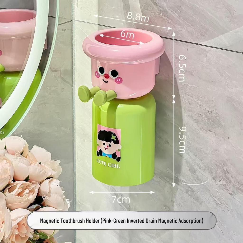 Magnetic Toothbrush Holder & Inverted Draining Cup Set