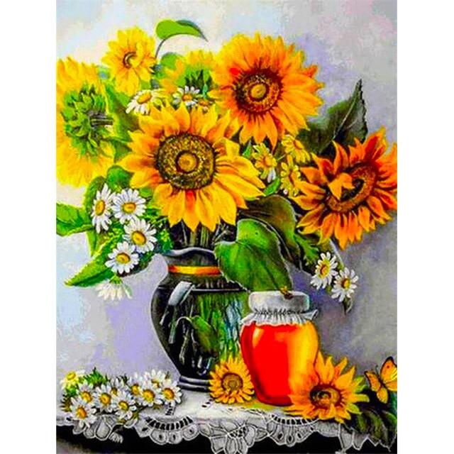 5D Diamond Painting Sunflower Cross Stitch Scenery Diamond Mosaic Embroidery Full Round Square Rhinestone Accessories Home Decor