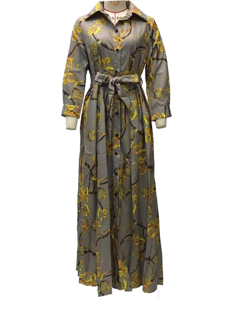 2025 Elegantes langes Robenkleid mit französischem Retro-Print für Frühling und Herbst - Neue modische muslimische Damenbekleidung