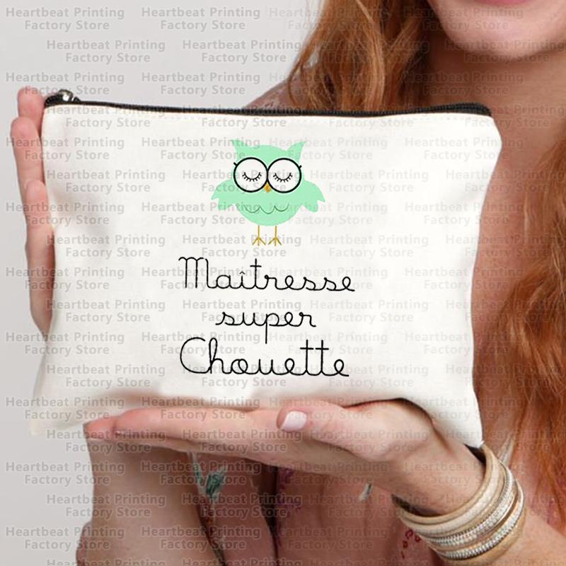 French Thank You Maîtresse Print Travel Cosmetics Bag Lipstick Bag Pencil Case Pouch Bags for Women Back To School Gift