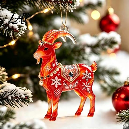 Acrylic Ornament for Restaurant 2PCS Christmas Goat Hanging Ornaments Decorative 2D Tree Birthday Party Decor Pendants Lightweight Festive Ornaments