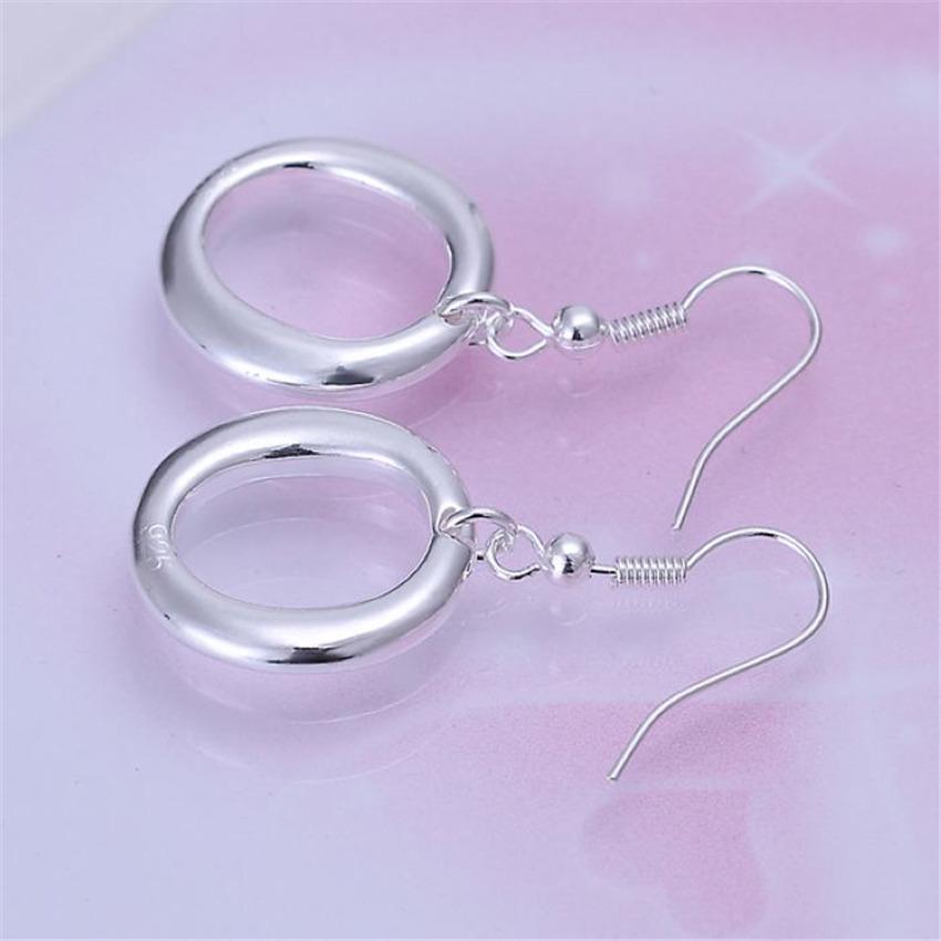 Jewelry Plated 925 Silver Drop O Earrings Simple Round Shape Silver Earrings