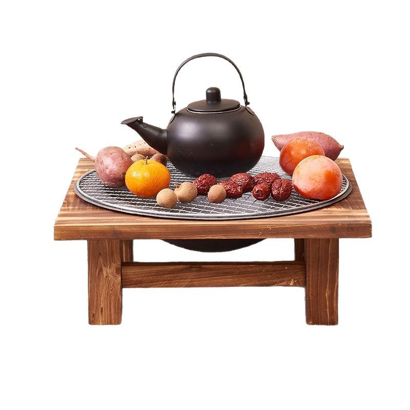 Solid Wood Cast Iron Charcoal Fire Pit Stove for Indoor Heating and Tea Boiling