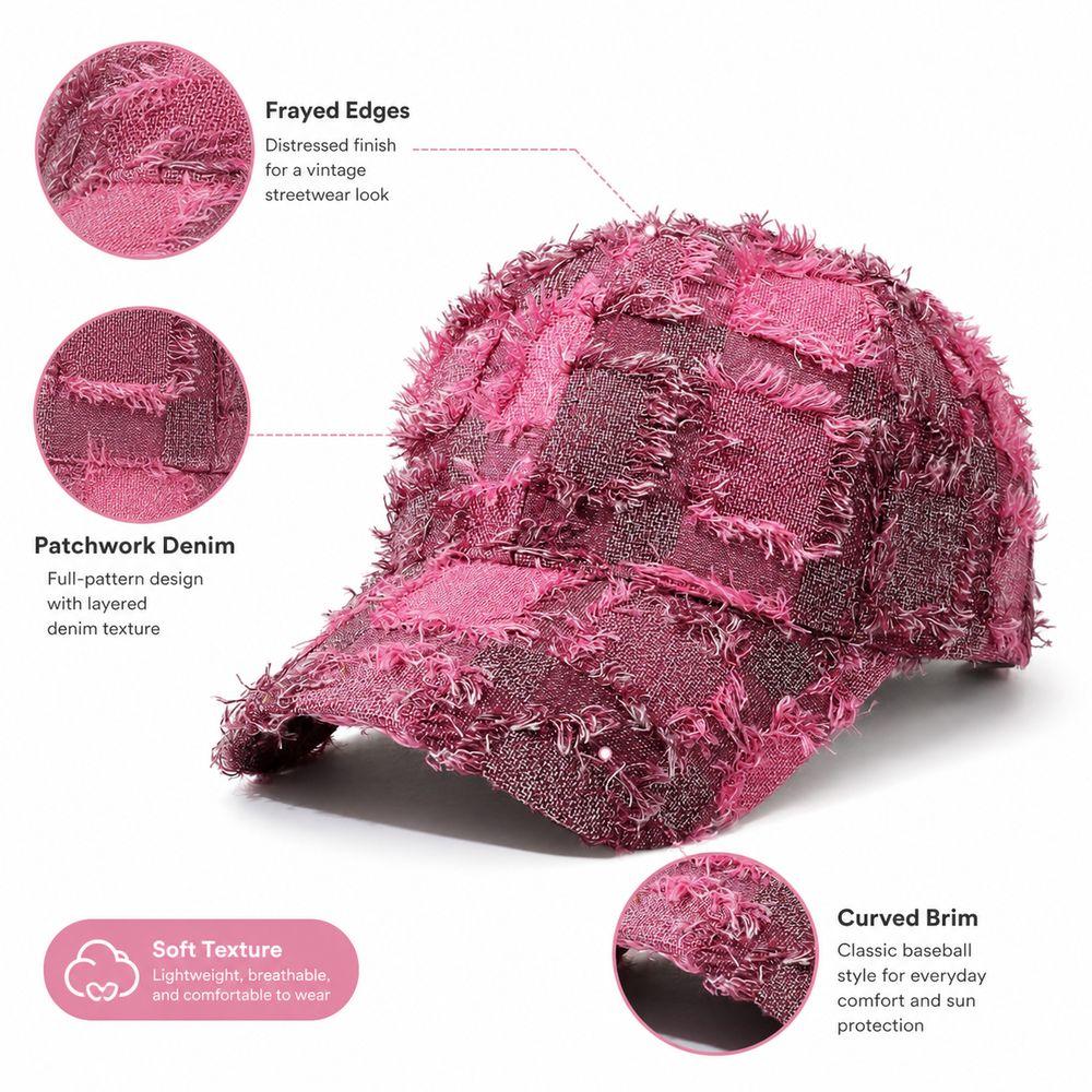 Frayed Edge Plaid Baseball Cap Adjustable Fit Sun Shading Cap Casual Baseball Hat  Daily Wear