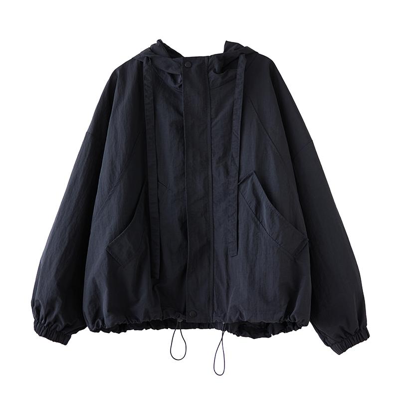 DIMANAF Plus Size Autumn Winter Women Coat Long Sleeve Jackets Vintage Casual Loose Outerwear Black Zipper