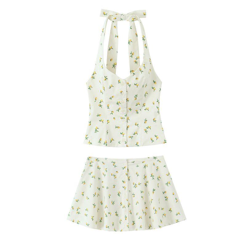 Kaslead New Arrival Women's Clothing Fashion Style Lemon Printing Halter Top Skirt 2552029 6949412