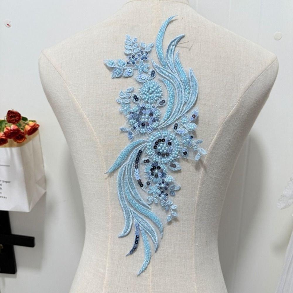3D Flower Beads Lace Fabric Applique Patch Lace Sew on Patch Garment Applique Craft Accessories