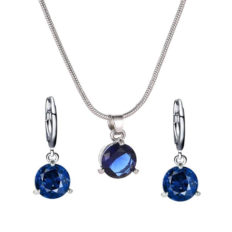 Damen-Schmuckset mit rundem Zirkonia-Anhänger, Kette, Halskette, Creolen und Ohrringen