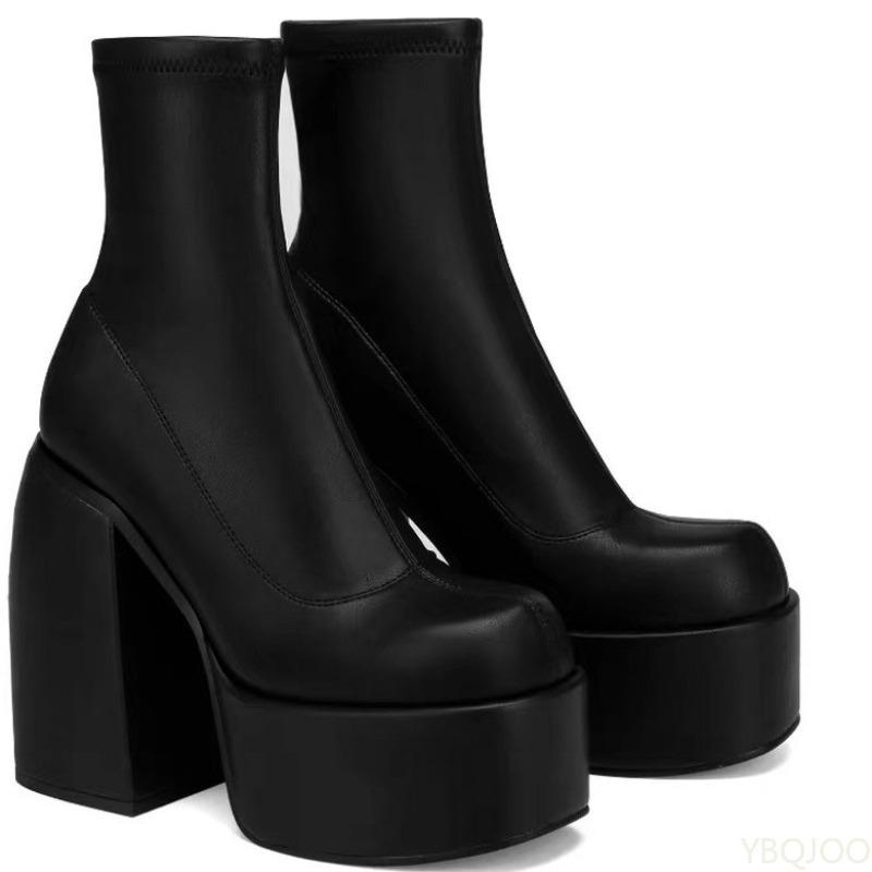 New Square Toe Waterproof Platform High-heeled Fashionable Thick Soled Women's Boots Simple Comfortable Versatile Women's Shoes