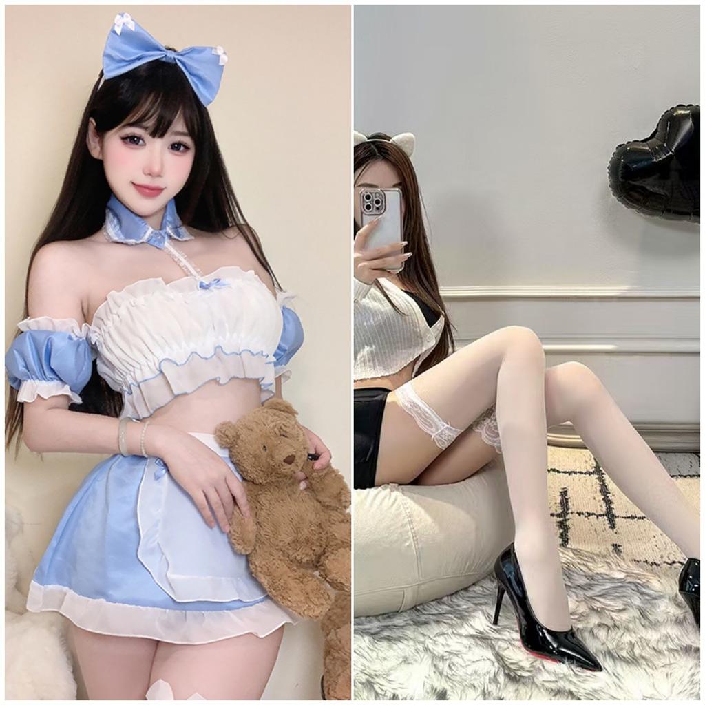 Sexy Bow Blue and White Maid Tube Top Showing Big Buttocks Cute Maid Uniform Pure Desire Suit