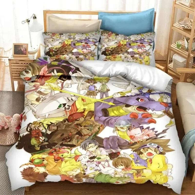 

Anime Digimon Adventure Bedding Set Duvet Cover Sheet Printed Bed Set Pillowcase Bed Full Queen King Size Comforter Bedroom 135x200cm