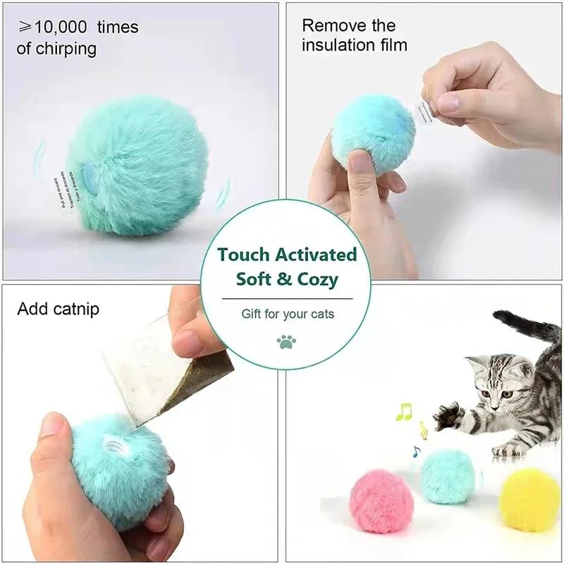 Training Toy Interactive Ball Smart Cat Toys Plush Electric Catnip Kitten Touch Sounding Pet Product Squeak Toy Ball