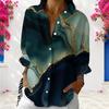 Women Plus Size Collared Long Sleeve Colorful Swirl Print Button Front Shirt