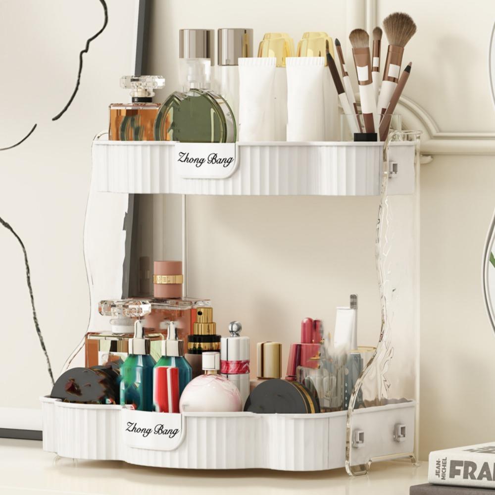 

Creative White Desktop Cosmetics Storage Rack Plastic Large Capacity Cosmetic Box Double Layers Toiletry Organizer Seasoning белый