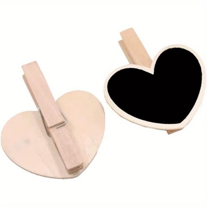 55pcs Heart-Shaped Wooden Chalkboard Clips with Pegs Black Wood Mini Message Board for Notes Labels Wedding Decor Party Supplies