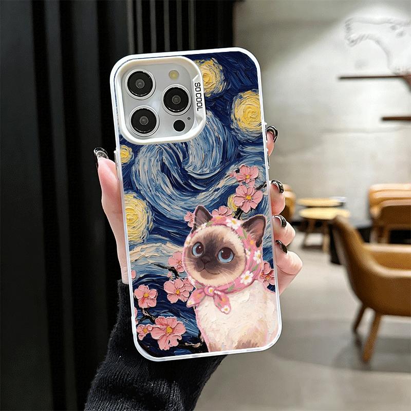 Cute Floral Headscarf Kitten Shockproof Phone Case for iPhone 17 Air 16 16E 15 Pro Max 14 Plus 13 Mini 12 Back Cover Anti Fall F
