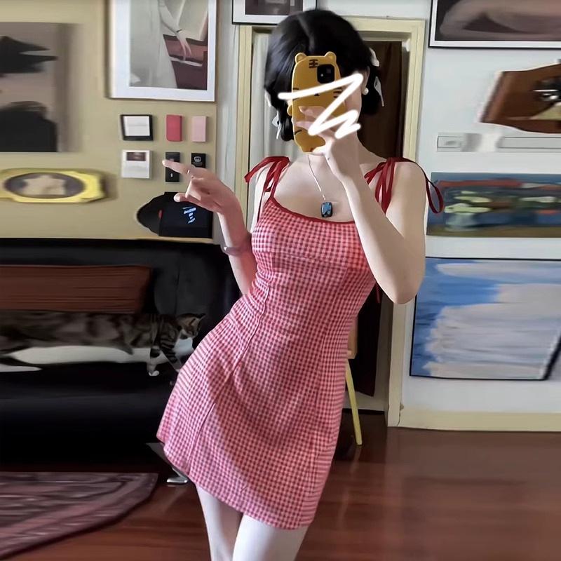 

Пикантное красное платье в клетку на бретельках-спагетти – Летняя пляжная одежда для отпуска, Облегает фигуру и скрывает бедра для женщин XL Premium красный