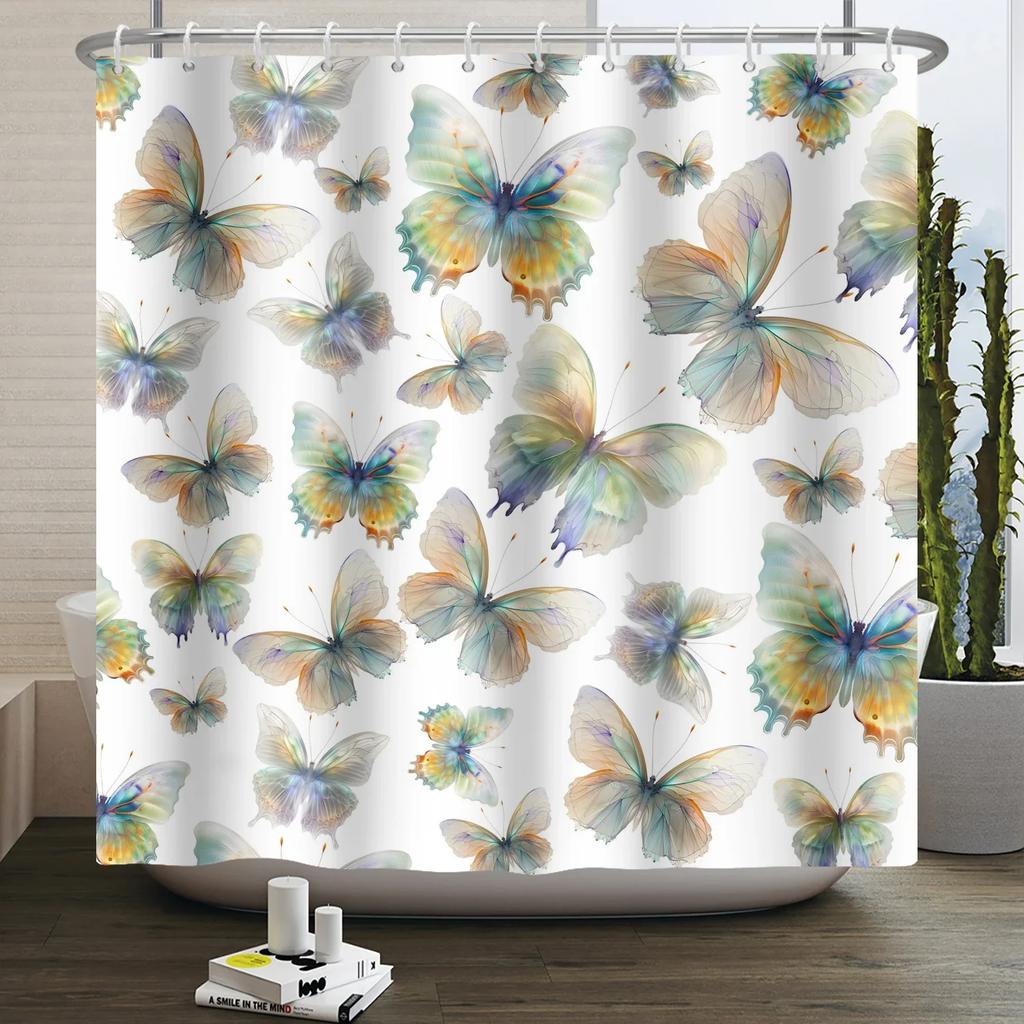 Moth Shower Curtain Moon Phase Butterfly Mushroom Psychedelic Tarot Gothic Shower Curtain for Bathroom Waterproof Bath Curtain