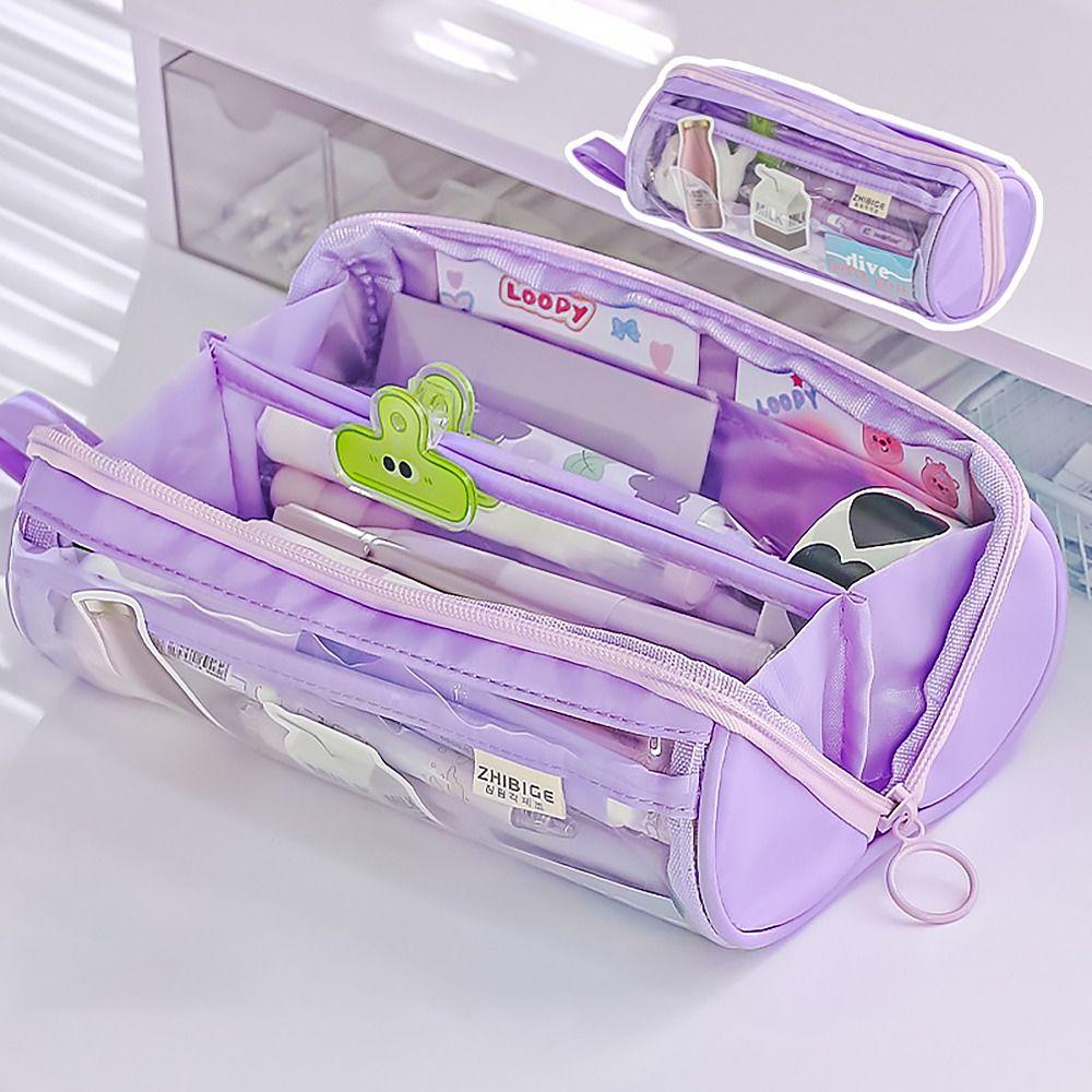 

8 LAYERS Pen Bag Round Stationery Organizer Stationery Storage Pouch Office School Supplies фіолетовий