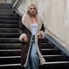 Faux Fur Long Trench Coat for Women Reversible Fuzzy Fleece Sherpa Lined Jackets Winter Furry Trimmed Casual Overcoat