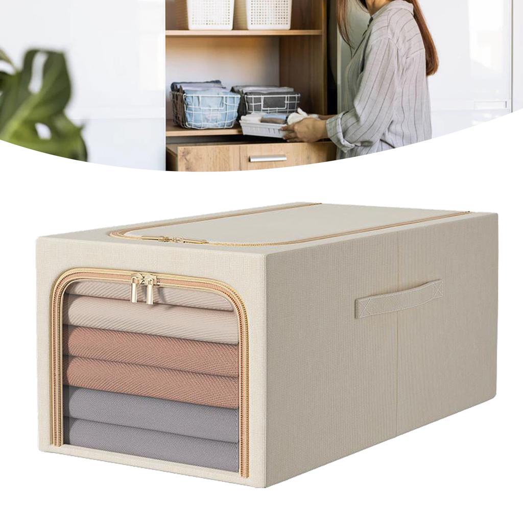 Clothes Storage Bag 50L Clothes Storage Bin Bedroom Storage Box with Metal Frame Handle 47x35x30cm