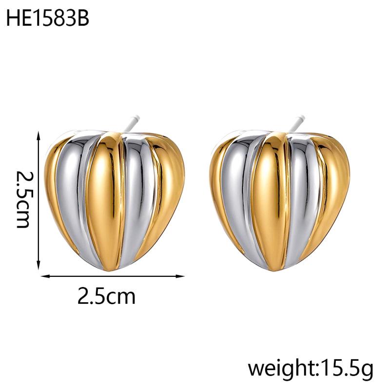 INSSGG Luxurious Gold & Silver Striped Heart Earrings - European & American Style Niche Accessories